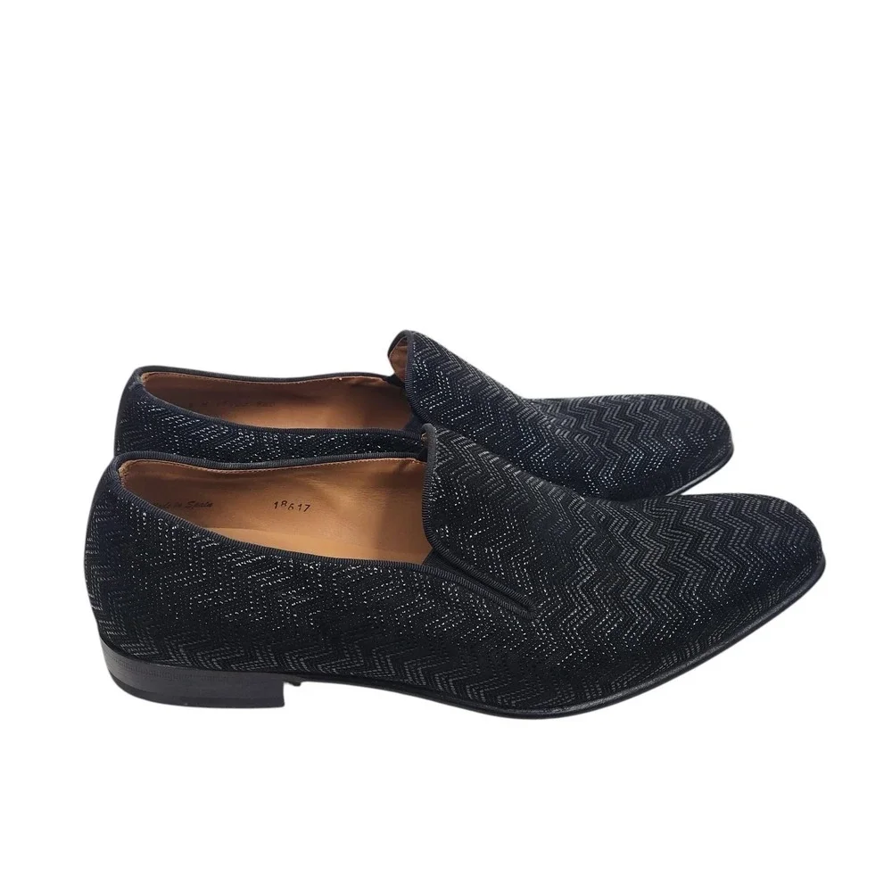 MEZLAN 18617 Shoes Mens 10.5 Black Leather Chevron Dress Oxford Slip On Spain